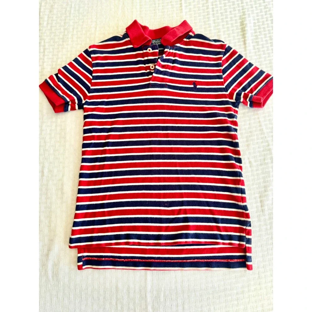Polo Ralph Lauren Boys S 8 Red White Blue Striped Short Sleeve Polo Shirt